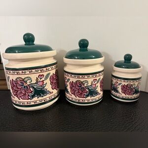 Floral Green Lids Ceramic Kitchen Canister Set Of 3 Maroon Green
Red Color